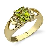 Breathtaking Splendor 1.12 cts Radiant Cut Peridot Diamond Ring 14Kt Yellow Gold
