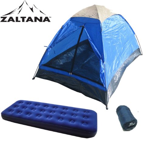2 PERSON TENT WITH SINGLE SIZE AIR MATTRESS AND SLEEPING BAG