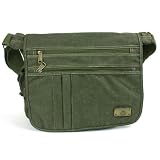 Green Canvas Messenger Bag great for commuters - students or professionals - light weight - 14 x 11 x 4