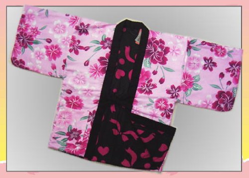 子供(女の子)リバーシブル綿入半天はんてん薄ピンク地八重桜(110～140)