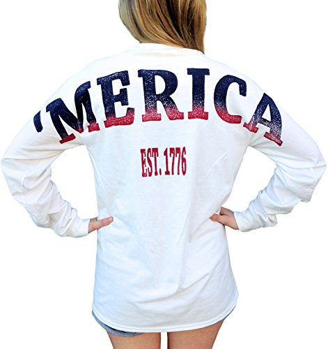 Merica Stadium Jersey USA Unisex Size Long Sleeve T Shirt with Front Pocket