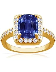 18K Yellow Gold Cushion Cut Blue Sapphire Ring With Sidestones