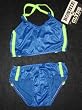 Girls Crop Top 2 PC Tankini Royal with Lime Side Stripes