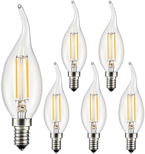 Santaro 2W/4W 2700K C35 LED Filament Candle Bulb (6Pack) - 90Ra Edison Style Retro candelabras Bulb - E12 Flame Shape Bent Tip Candelabrum Bulb Replace 10W Incandescent Bulb (2W)