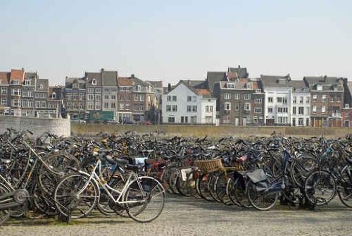 View on the Embankment of Maastricht with Bicycles - 24″W x 16″H - Peel and Stick Wall Decal by Wallmonkeys Reviews