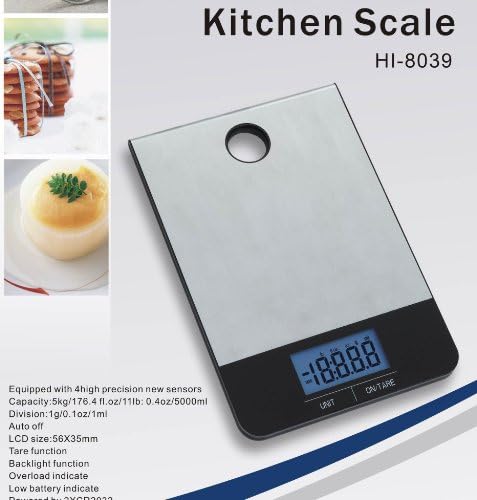 HOMEIMAGE Professional Stainless steel surface Digital Kitchen Scale - 11lbs/5kg