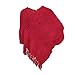 Waffle Knit Asymmetrical Poncho Wrap Shawl w/ Fringe in Beige, Cranberry & Black