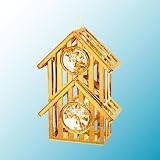 24k Gold Bird House/Cuckoo Clock Ornament - Clear Swarovski Crystal