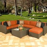 Chicago Wicker & Trading Co Malibu All-Weather Wicker Sectional Set - Seats up to 7 - MALIBU 8 PC BRICK SLF
