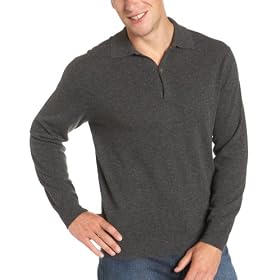 Red Moon Men's 100% Cashmere 2 Button Long Sleeve Polo-style Sweater
