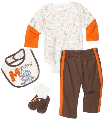Babyworks Baby-boys Newborn Monster Print 4 Piece Set, Brown, 0-3 Months Babyworks Baby-boys Newborn Monster Print 4 Piece Set, Brown, 0-3 Months
