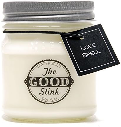 Love Spell Soy Candle by The Good Stink - Organic Soy Wax Candle Hand-poured into 8oz Mason Jar - Burns for 50+ Hours - TGS-LOVESPELL