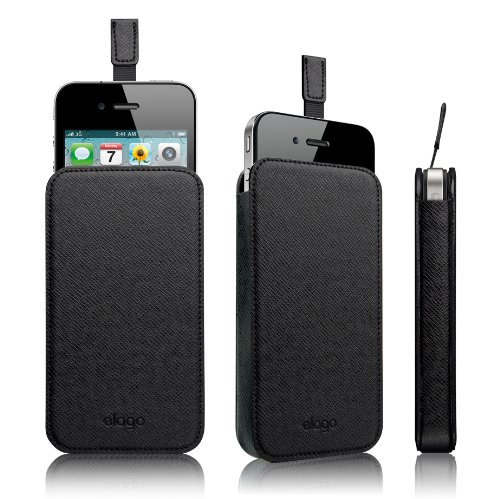 elago Slim Glide Genuine Leather I Case for Apple iPhone 4 4S - Black