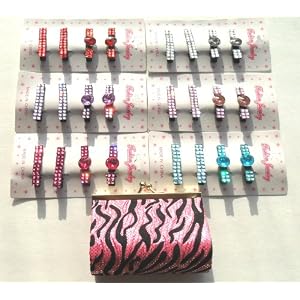 Rhinestone Bling Hair Barrette Set of 4 Pairs of Assorted Button Colors