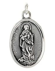 Sterling Silver Saint Matthew Medal Pendant 1 X 5/8 inch (24 mm X 16 mm).