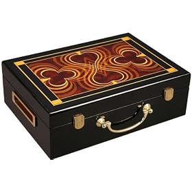 Glossy Wooden Poker Chip Case - Holds 500 Chips, 2 Decks of Playing Cards and Dice
