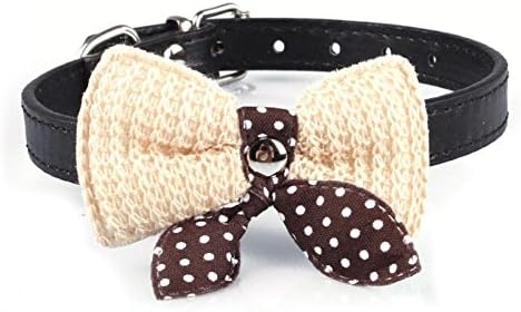 OALY Woolen Bow PU Dog Collars S yards 37cm Black