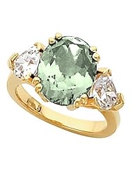 14K Yellow Gold Prasiolite (Green Amethyst) and Diamond Ring -- LIFETIME WARRANTY