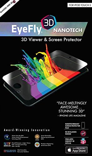 EyeFly3D Nanotech for iPod Touch 5th Generation - World's first PET (Polyethylene Terephthalate) screen protector which turns an ordinary iPod Touch screen into a 3D display, without the need for 3D glasses. Fingerprint and Water Resistant.