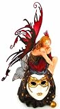 Gorgeous Red Winged Fairy On Harlequin Mask Statue