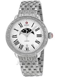 Michele Serein Matte Silver White Moon and Star Dial Diamond Stainless Steel Bracelet Ladies Watch MWW21D000001