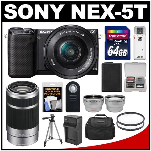 reviews Sony Alpha NEX-5T Digital Camera & 16-50mm Lens with 55-210mm Lens + 64GB Card + Case + Battery & Charger + Tripod + Tele/Wide Lens Kit
