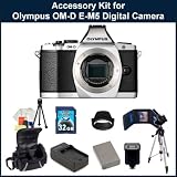 Olympus OM-D EM-5 Micro Four Thirds Digital Camera Accessory Kit. Package Includes: Olympus EM-5 Digital Camera(Silver), Extended Life Replacement Battery, Rapid Travel Charger, 32GB Memory Card, Memory Card Wallet, Lens Hood, Flash, 50 Tripod, Table Top Tripod, LCD Screen Protectors, Cleaning Kit & Large Carrying Case