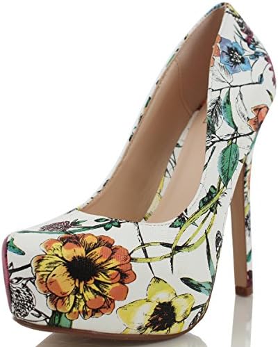 Speed Limit 98 Women's Vivian Flower Print Almond Toe Platform High Heels, White Flower, 9 M US