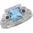 14K White Gold Swiss Blue Topaz, Iolite and Diamond Ring