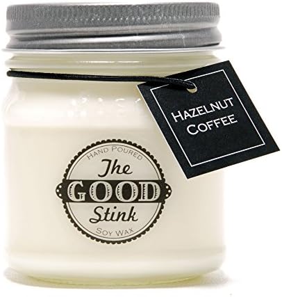 Hazelnut Coffee Soy Candle by The Good Stink - Organic Soy Wax Hand-poured into 8oz Mason Jar - Burns for 50+ Hours - TGS-HAZLCFFE