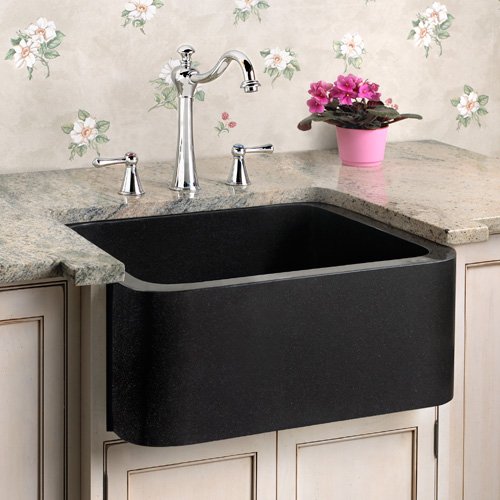 18 x 15 x 10 Polished Granite Farmhouse Prep Sink - Polished Black