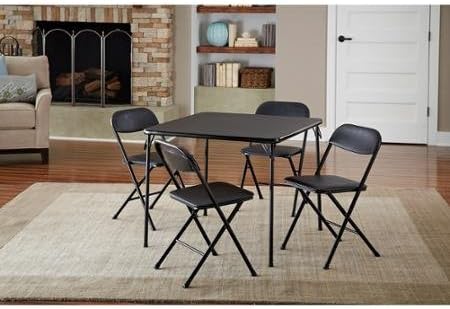 Cosco 5-Piece Card Table Set, Black that is Low-maintenance and long-lasting powder-coat frame finish