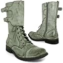 New Dirty Grey Military Cuff Buckle Tall Flat Ankle Boots Sz 3-8