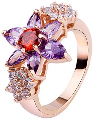 Bamoer Black Friday Christmas Rings Big Promotion!! Luxury 18 K Gold Plated Colorful Zircon Flower Engagement Wedding Rings For Bride Woman Lady Fashion Jewelry Ring Size 6,7,8 (7)