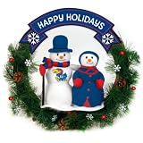 20" NCAA Kansas Jayhawks "Happy Holidays" Snowman Couple Christmas Berry Wreath