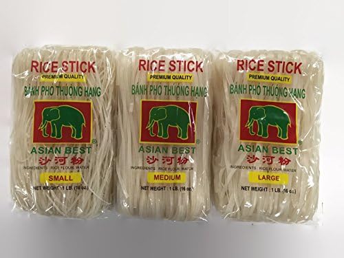 Variety 3-pack: Asian Best Rice Stick Noodles, Small/Medium/Large, 16 oz. Packages [1 of Each]