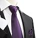 Stylefad Men's Solid Plaid Wide Neck Tie Set Hanky Cufflink Dark Purple