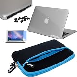 Premium Skque Clear Hard Plastic Crystal Case + 13.3 Inch Series LCD Screen Protector + Black Anti Dust Plug Cover for Laptop Notebook + 13.3inch Laptop Glove Case Blue(Outside Black,Inner Blue,zipper Blue) for Apple MacBook Air 13.3