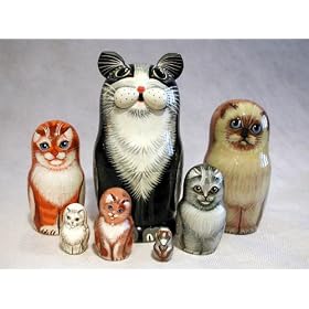 Black and White Cat Russian Nesting Doll 7pc. 7 by 