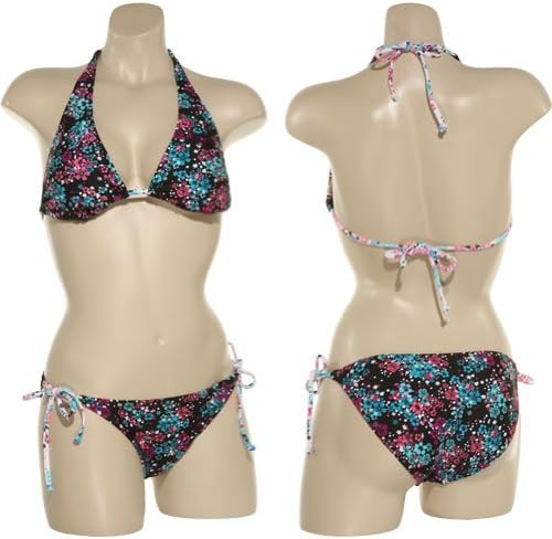 SURFSIDE Floral Print String Halter Bikini W/ Hipster Bottoms (Black) [MX2500] BLKMU, SM