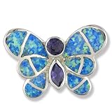Synthetic Amethyst and Opal Sterling Silver butterfly Pendant
