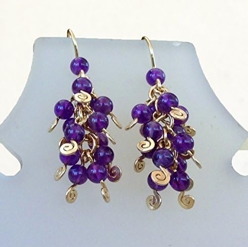 14k Gold Filled, Spirals and Amethyst gemstone beads Cluster Earrings