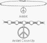 Genuine Sterling Silver Peace Symbol Charm Anklet