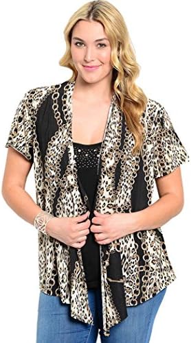 Shop The Trends Women's Plus Size Short Sleeve Cardigan 2X-Large Brown Ivory
