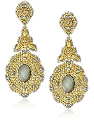 Miguel Ases Long Golden Drop with Mother-Of-Pearl Center Earrings
