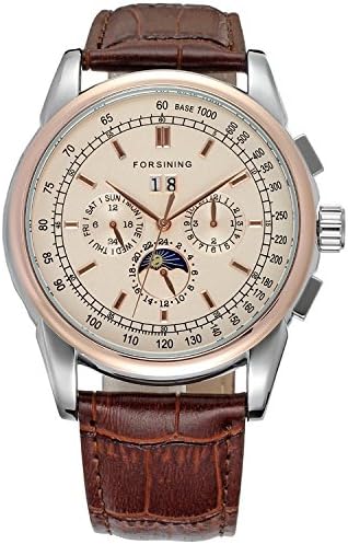 ZACK1 High Grade Automatic Round Champagne Color Dial Men Watch with Brown Genuine Leather Strap