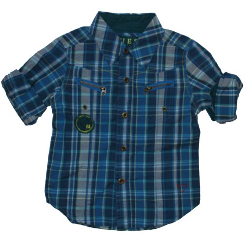Guess Boys 2T-20 Blue Plaid Matrix Button Down Shirt