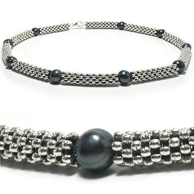 {Clearance Sale} HinsonGayle Indian Silver 8-9mm Black Baroque Pearl Necklace and Bracelet Set