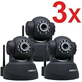 3 Pack Foscam New Version FI8918W Pan & Tilt Wireless IP Camera - Infrared Night Vision, 2 Way Audio, Motion Detection Email Alert, Black