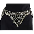 Sexy Hip Chain Belt, Brass with Black Glass Beads and Belly Dance Coins, Fits waist or hips 32" - 38" for Belly Dancing or Casual Wear